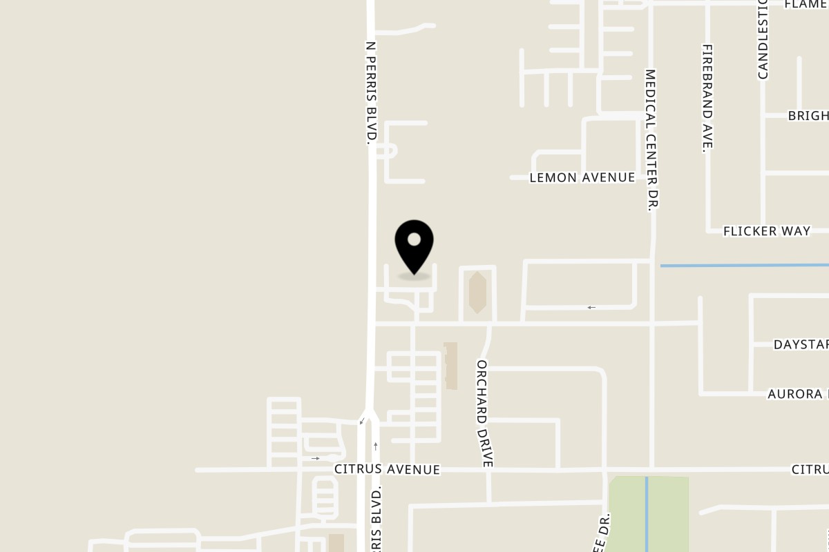 Map showing the location of Rude Jerk Kitchen Perris on 2131 N Perris Blvd in Perris